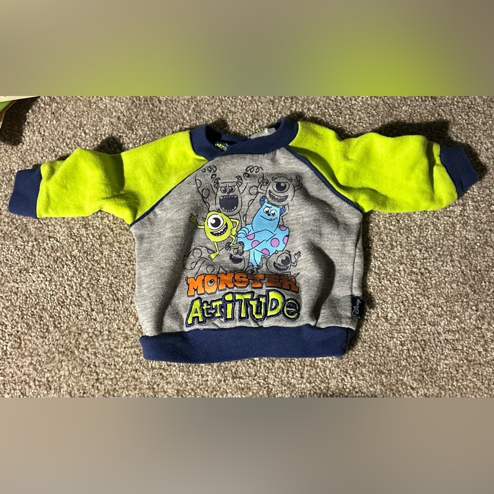 Monster Inc Baby Shirt - Gray and Neon Green